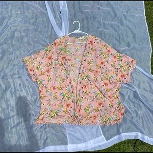 Pink floral poncho